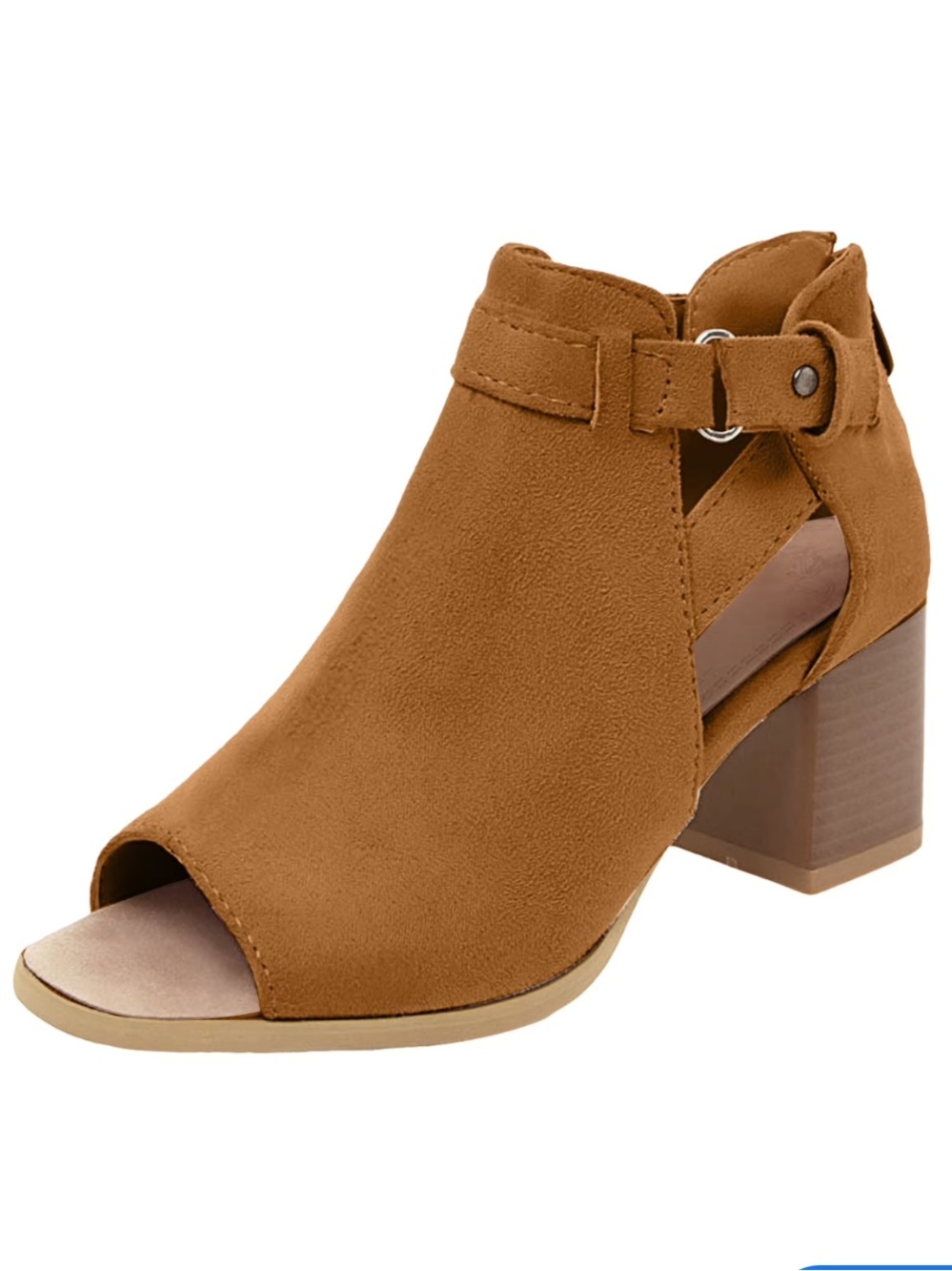 Chunky Block Heel Cutout Peep Toe Booties Suede Brown Caramel Size 7